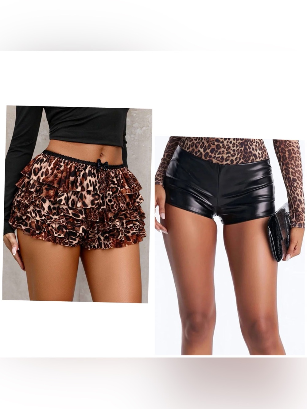 Windsor Faux Leather & Leopard Print Ruffle Mini Shorts Bundle Size Large
